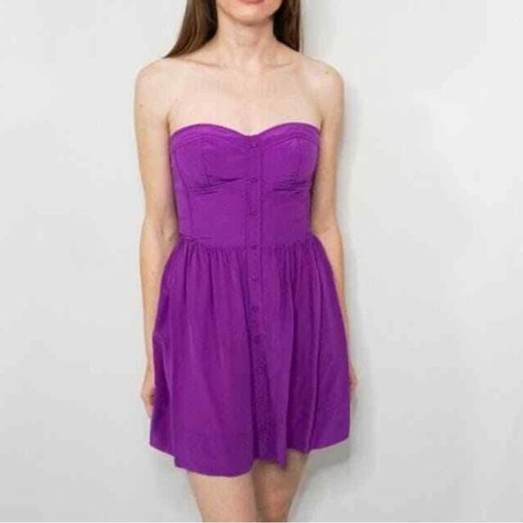 Rebecca Taylor Strapless SILK Fit and Flare Mini Cocktail Dress  Purple  Size 4 - Picture 1 of 8